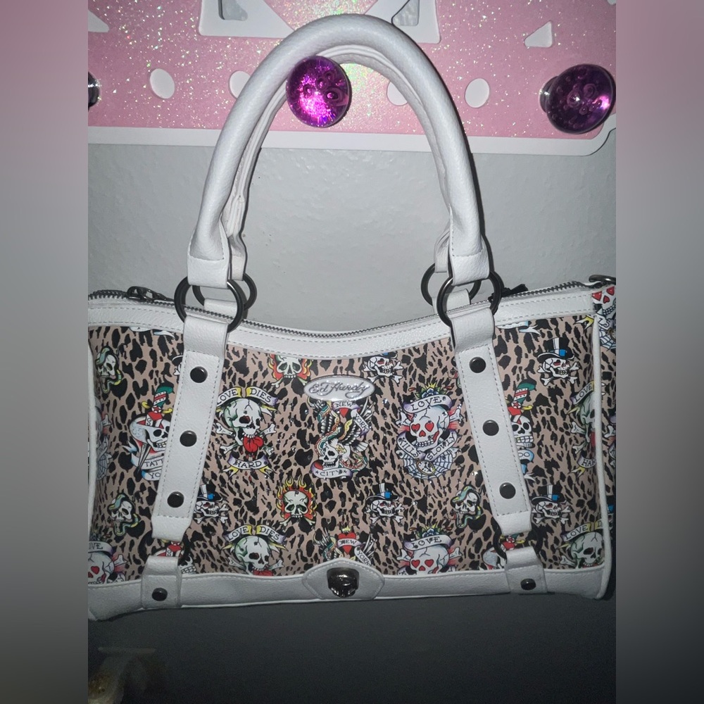 Ed Hardy Leopard Print Shoulder Bag with White Accents